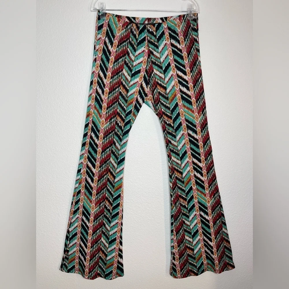 Wrangler Multicolor Chevron Bold Print Palazzo Flare Pants Retro Bohemian Medium